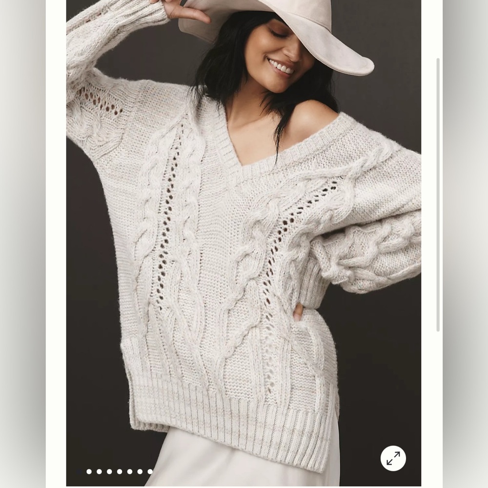 NWT Anthropologie V-neck drama cable tunic sweater size small currently sold out
